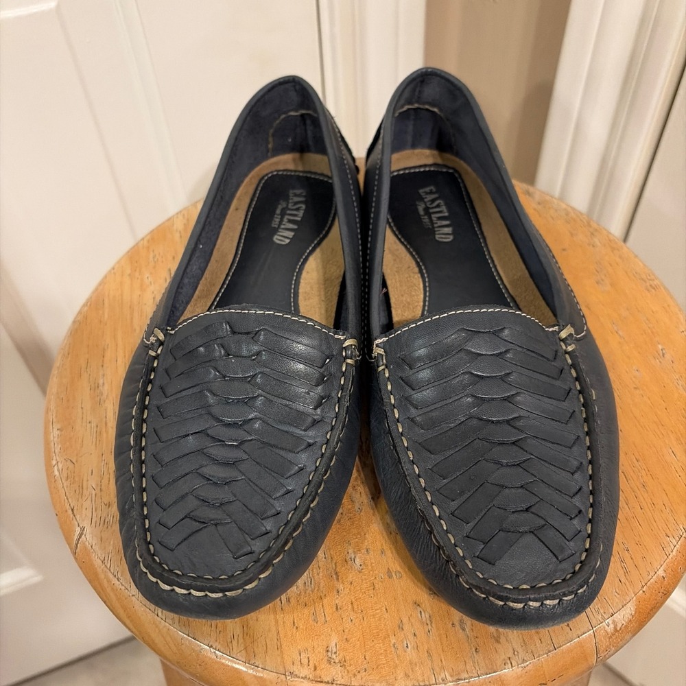 Eastland Womens Debora Woven Driving Moccasin Loafers Navy Blue 8M Leather